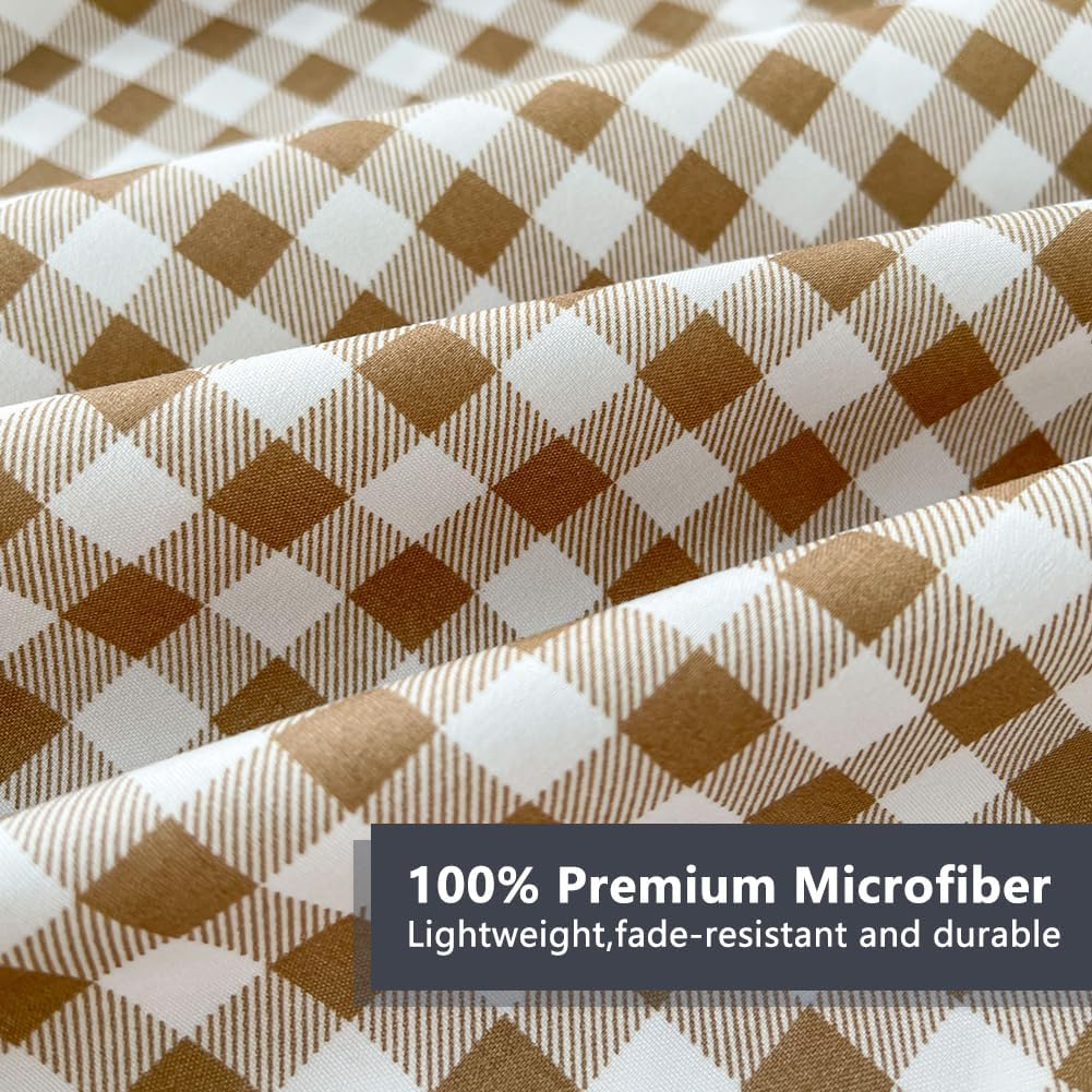 NSNLGSGC Tan Gingham Queen Sheet Set, Soft Brushed Microfiber Taupe Plaid Queen Bed Sheets, 4-Pieces Brown Grid Sheet Set with Deep Pocket image number 6