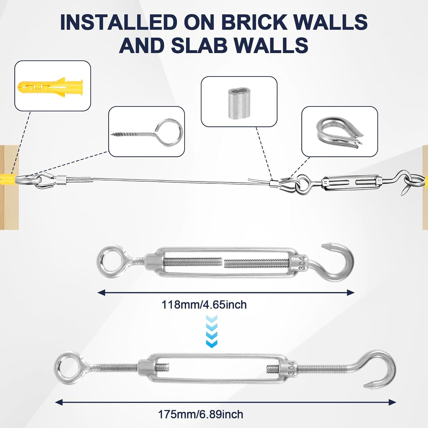 Wire Rope Kit Stainless Steel 304 Marine Grade Cable Railing Kit, Heavy Duty Aircraft Wire Rope & Picture Suspension Kits for Gardens Railing Decking, Boat Hardware (30M/98Ft) image number 5