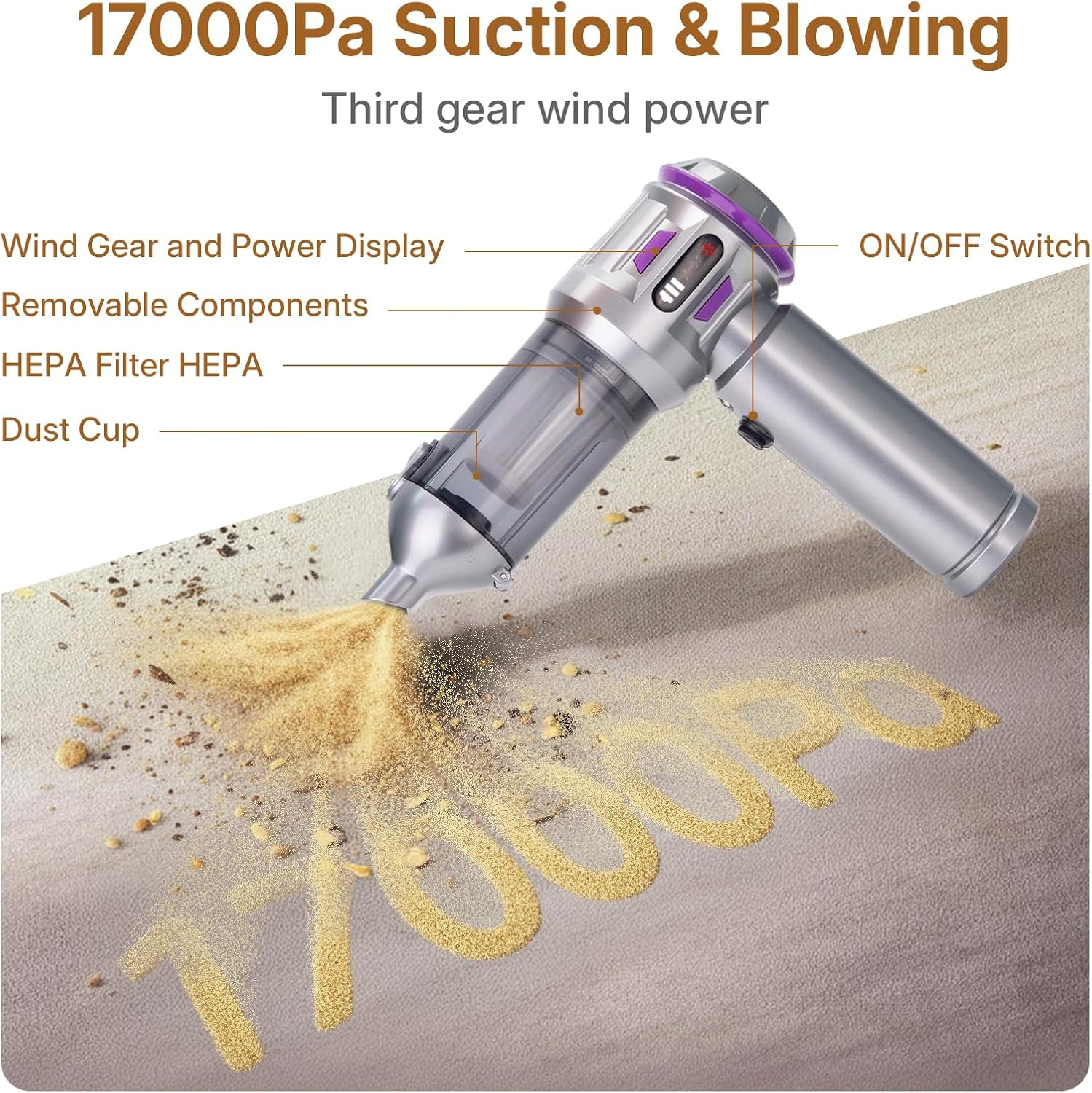 OWLKELA Car Vacuum Cleaner, Powerful Cyclonic Suction USB Rechargeable Portable Handheld Mini Vacuum Cordless with Brushless Motor &ndash; for Pet Hair, Car, Home, Office, Kitchen image number 6