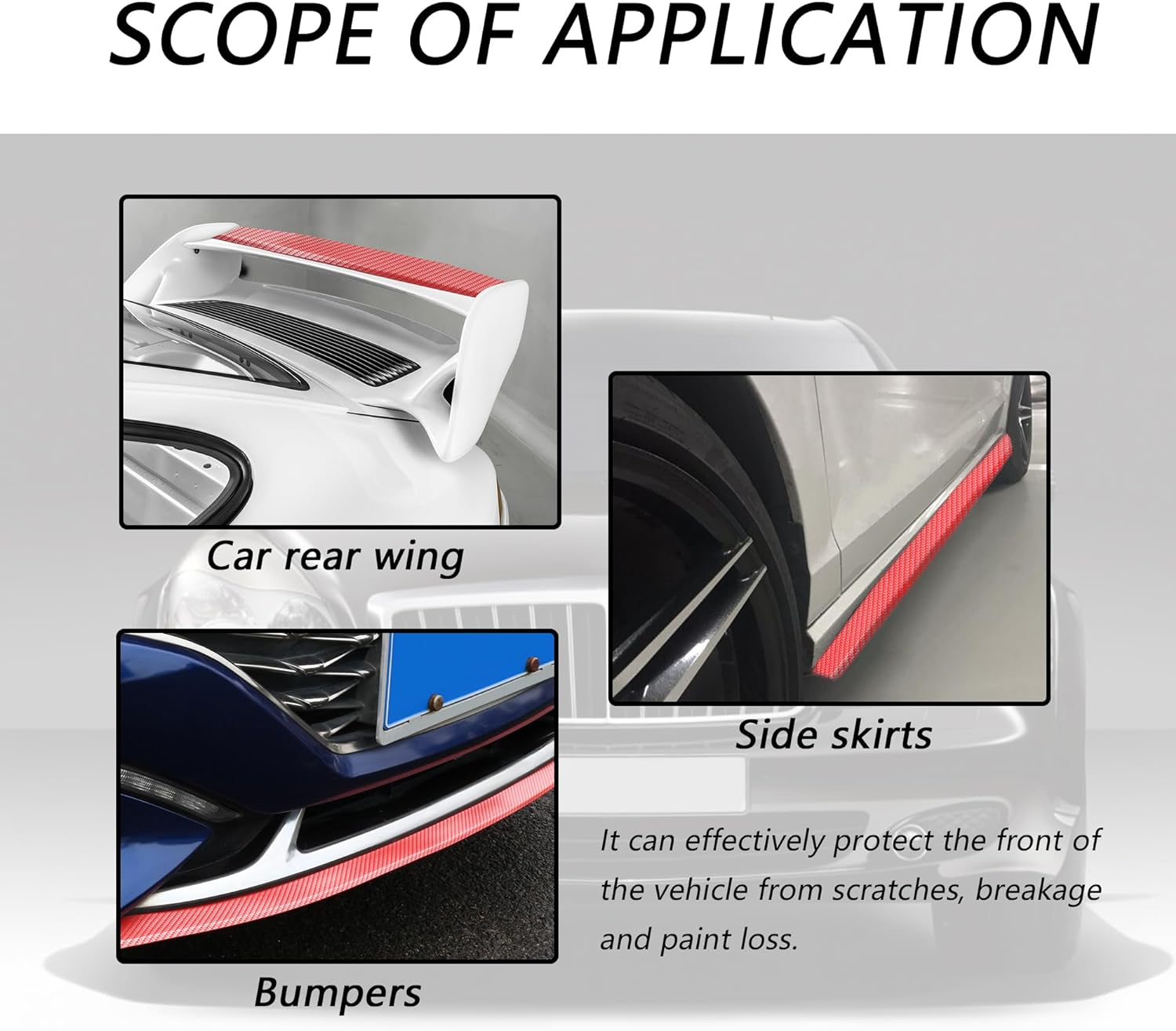 8.2Ft Universal Front Bumper Lip Strip, Anti-Scratch Rubber Spoiler for Side Skirts, Bumpers, Trunk - Car Exterior Accessories for Truck SUV (White) image number 1