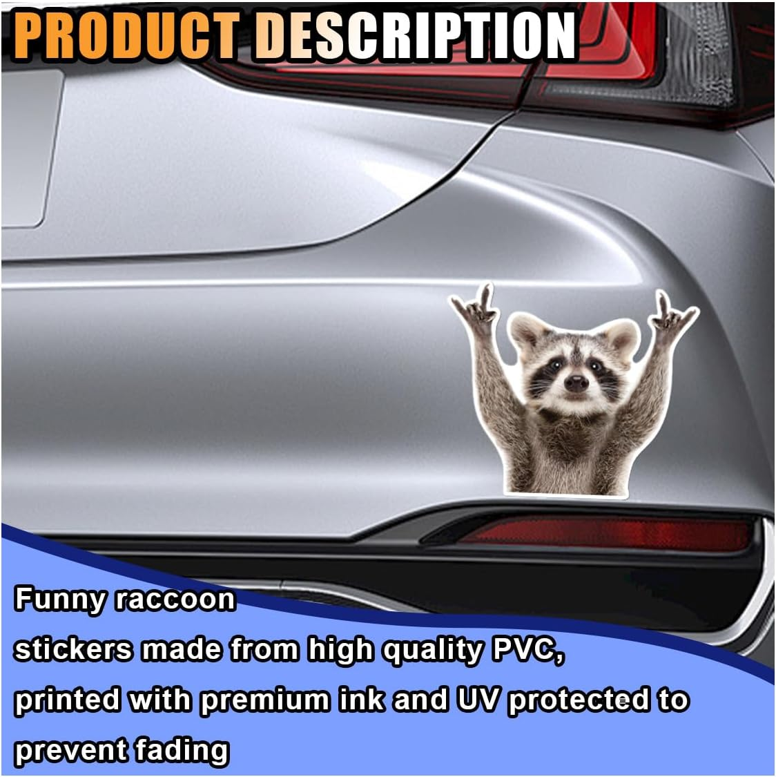 Funny Rocking Raccoon Sticker Decal - Cute Car Window Decal Waterproof Vinyl Sticker, 5.11&times;4.42 Inch Raccoon Pattern Car Laptop Wall Window Bumper Sticker (1PC) image number 3