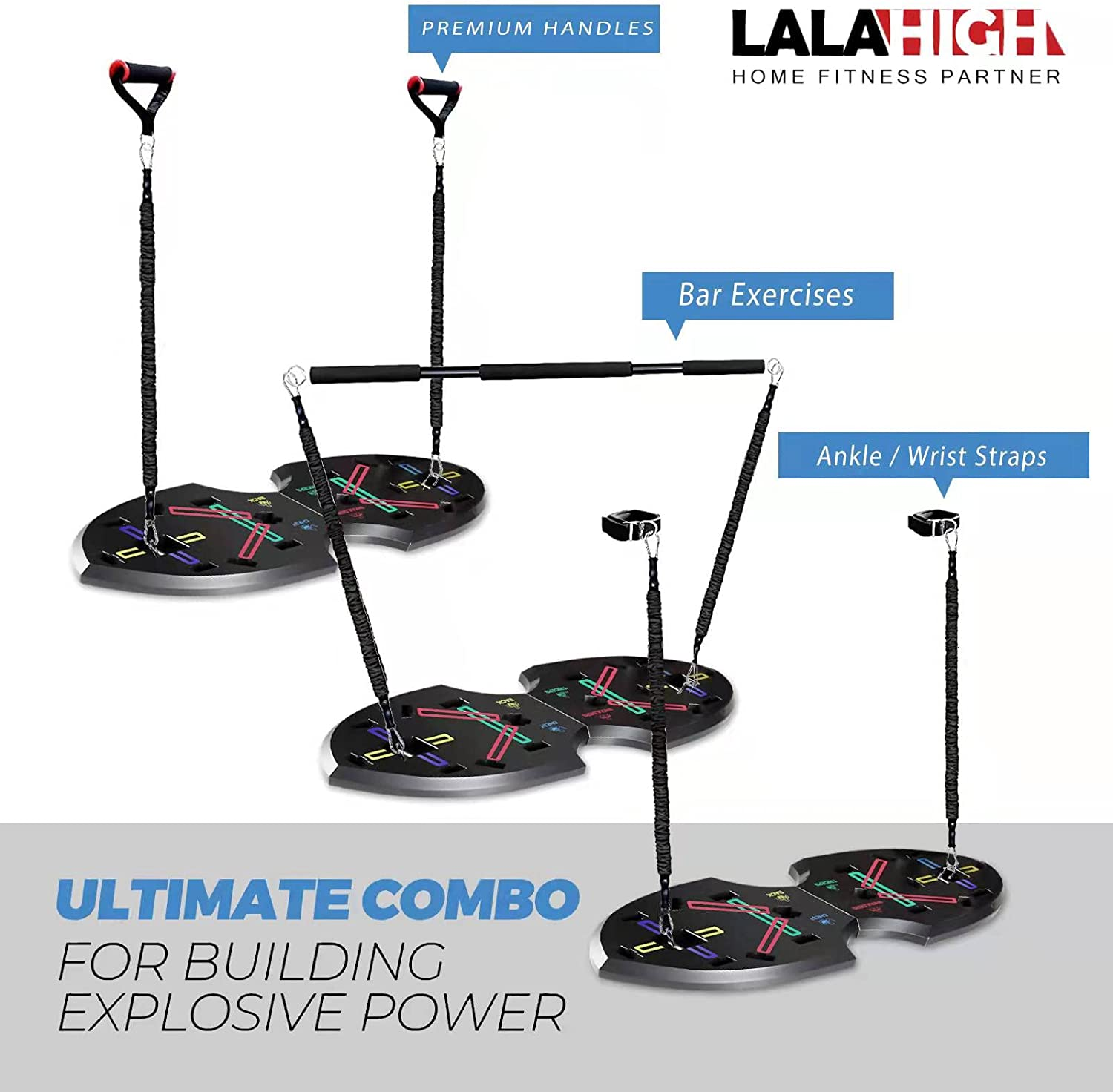 LALAHIGH Portable Home Gym System for Men and Women: Push up Board, Different Fitness Accessories with Resistance Bands Dynamic Handles and Nonslip Pads-Professional Strength Training Exercise image number 2