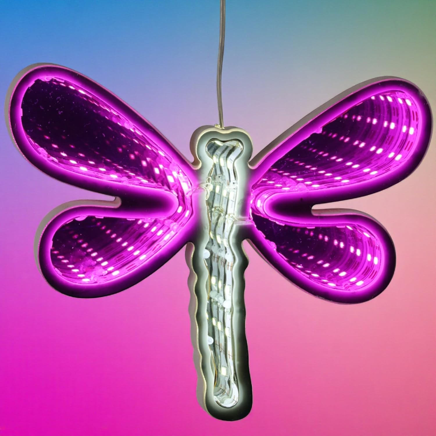 MIJOMA Mirror Figures Infinity LED - Battery Operated with 6 Hour Timer, Decorative Mirror Light with Endless Effect for Window Areas & Living Rooms (Dragonfly) image number 1