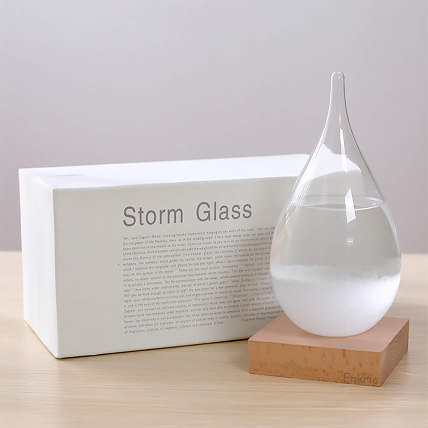 Enkrio Storm Glass Weather Predictor, Weather Station Weather Forecaster with Wood Base, Creative Crystal Glass Bottle for Home & Office Decoration (S) image number 1