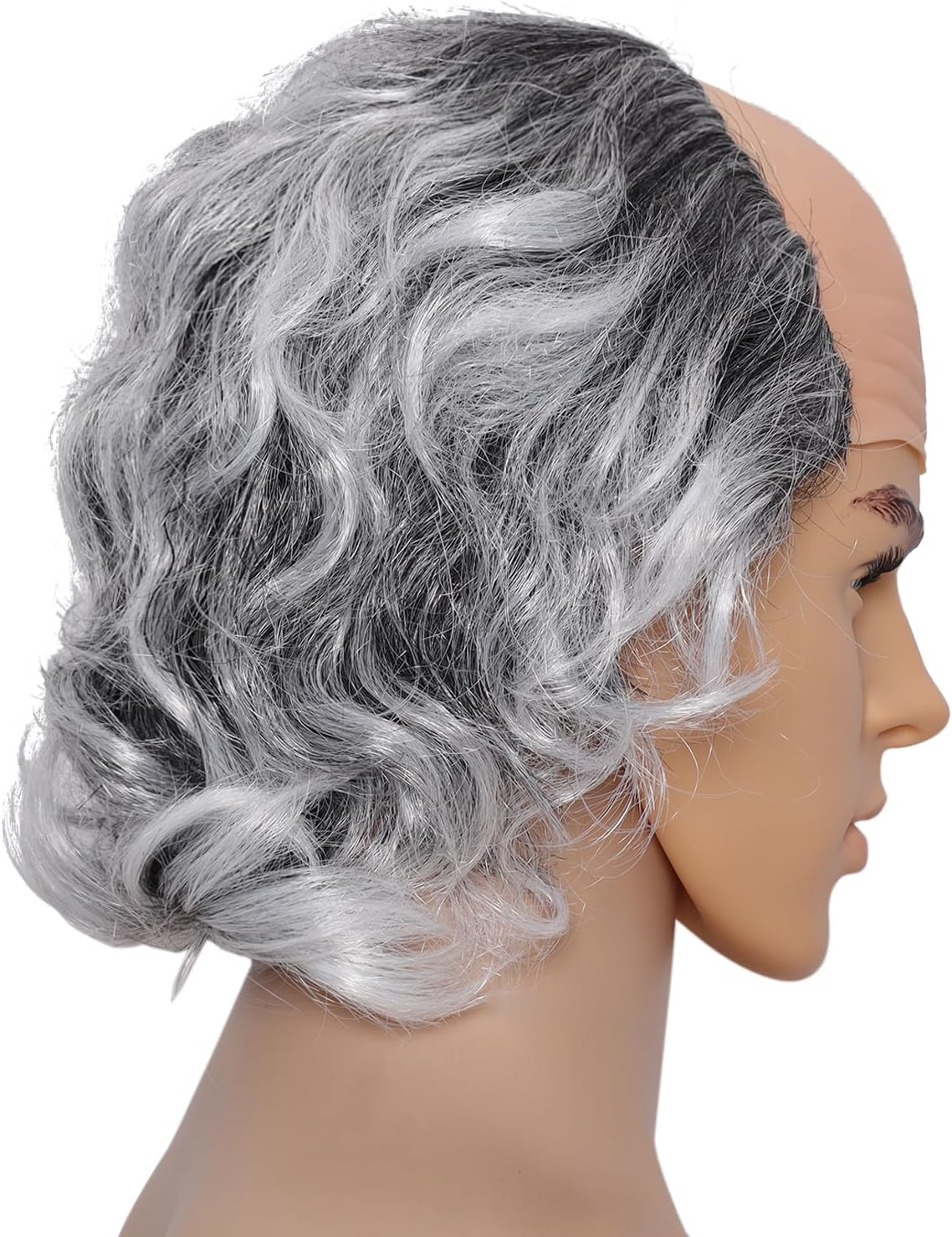 Dqwtb Short Curly Old Man Bald Cap Wig Mad Gray Scientist Synthetic Balding Anime Cosplay Halloween Costume Wigs image number 6