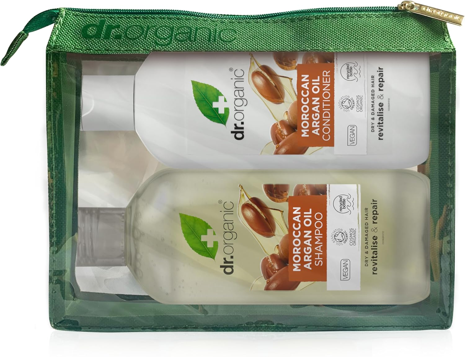 Dr Organic - Moroccan Argan Oil Shampoo & Conditioner Set with Travel Bag - Women'S & Men'S Skincare - Revitalise, Moisturise & Nourish - Vegan, Cruelty, Paraben & SLS Free - 265 Ml & 265 Ml - Bundle