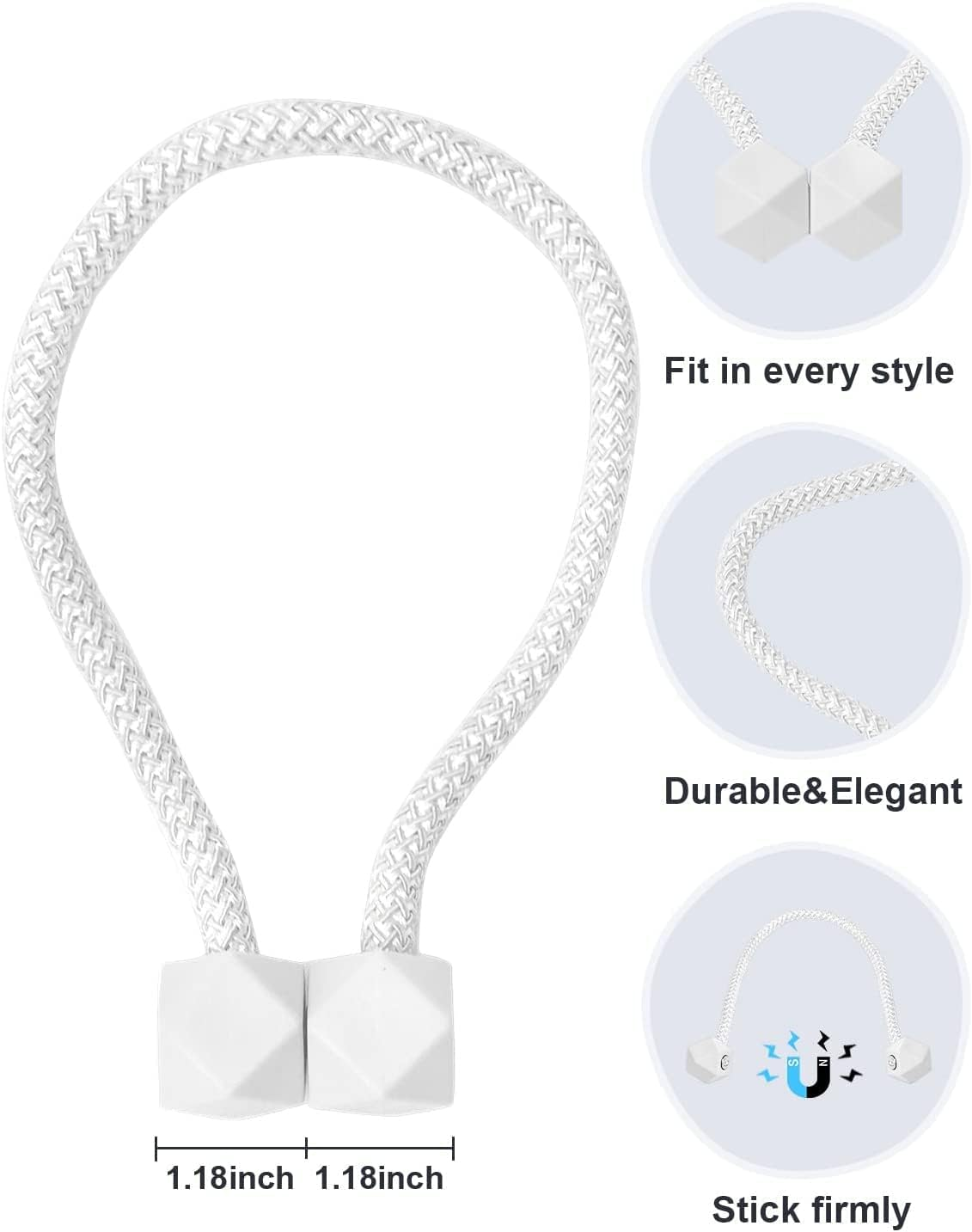 4 Packs Magnetic Curtain Tiebacks for Drapes, H HOME-MART Convenient Drape Tie Backs, Decorative Drape Magnetic Curtain Tie Backs Holdback Holder for Window Draperies,No Tools Required - Grey+Grey image number 5