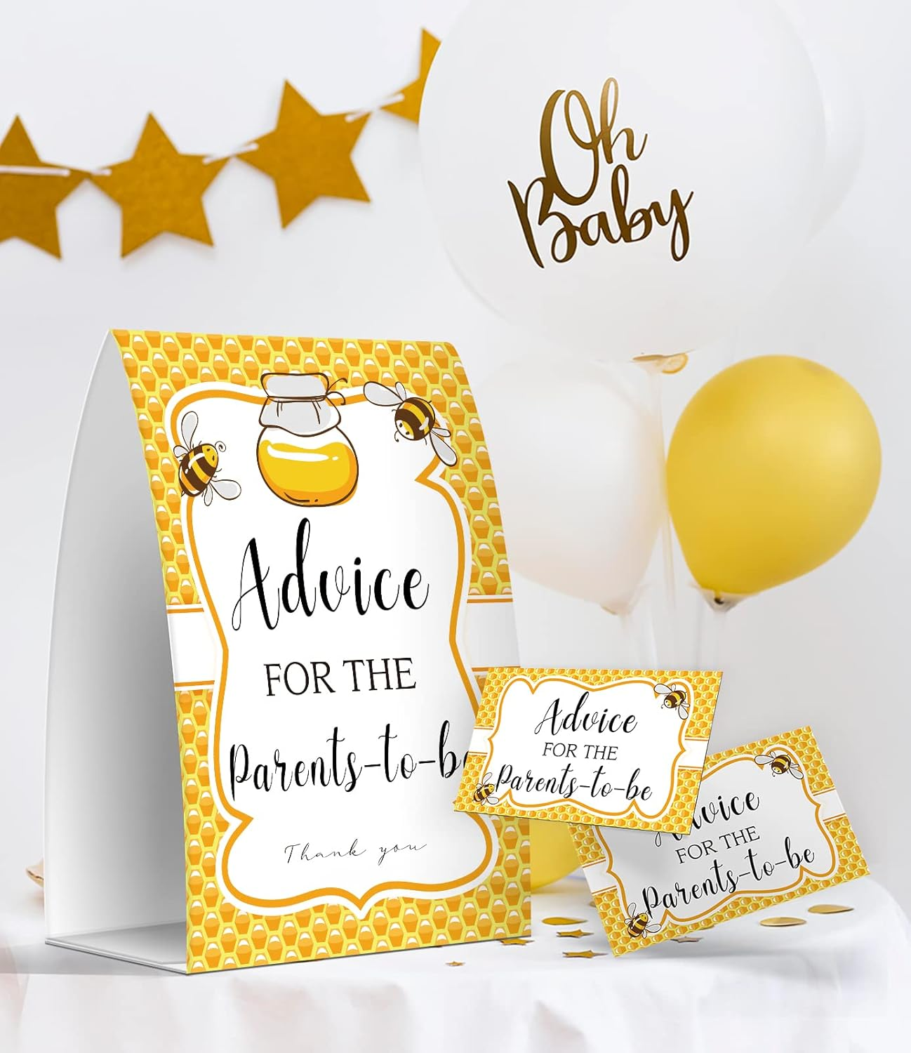 Advice for the Parents-To-Be, Honey Bee Baby Shower Games, Honey Bee Theme Baby Shower, Honey Bee New Parents Advice Cards, New Mom & Dad Keepsakes - One Sign + 50 Cards (GES20) - Cowboy image number 3