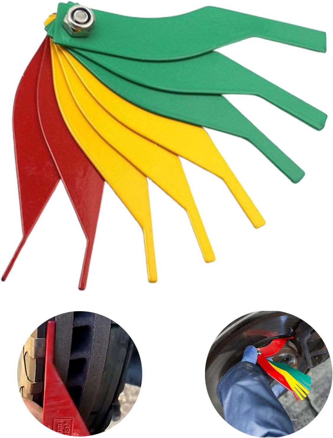 Combination Brake Lining Thickness Gauge - Upgraded Metal Brake Lining Thickness Gauge, Steel Car Automotive Brake Pad Measuring Ruler Tool/Measure Disc and Drum Brake Pads Color Coded/Sae & Metric image number 5