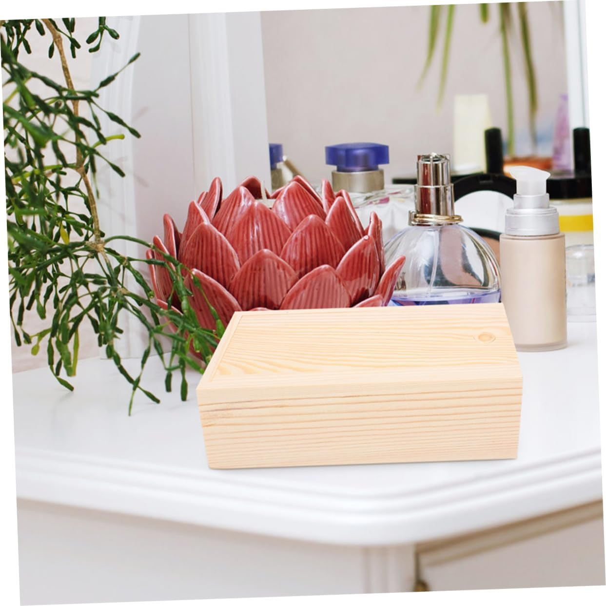 UTHCLO 2Pcs Solid Pine Wood Storage Box Wooden Slide Lid Boxes for Needle DIY Project Storage image number 6