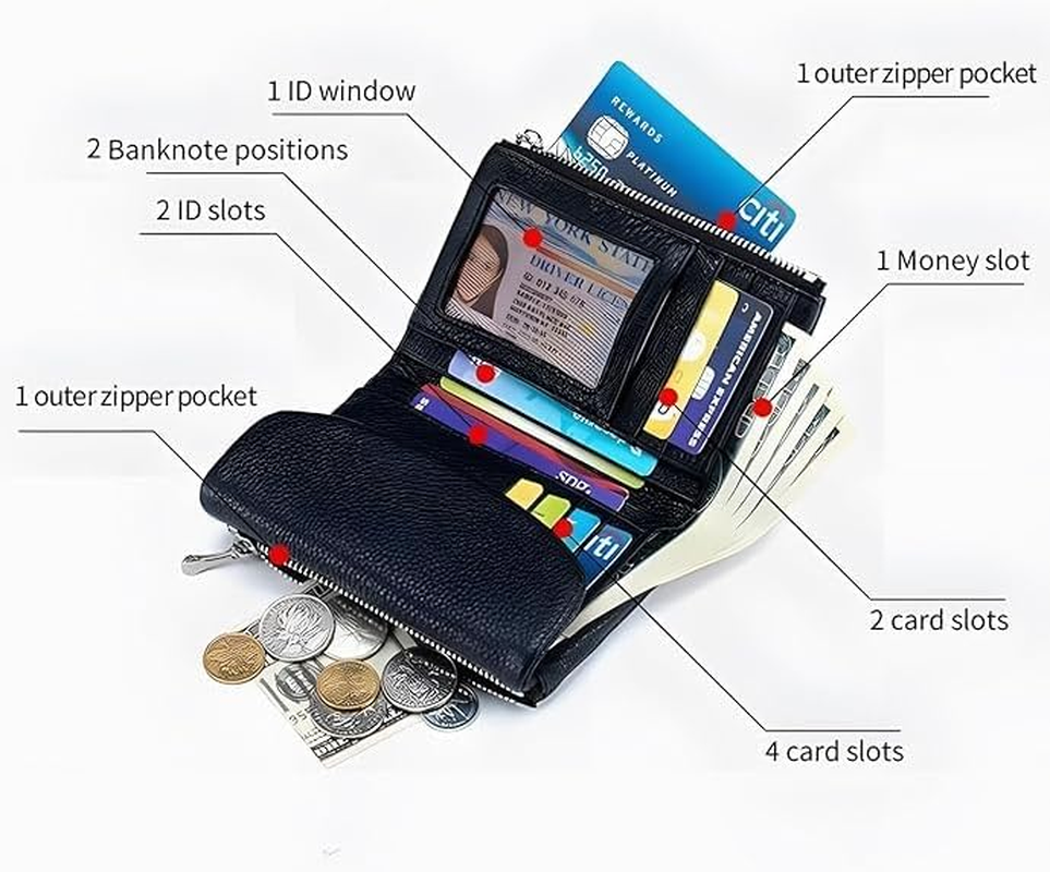 Unisex Leather Wallet, 5.3In Short Genuine Leather Coin Card Holder, Unisex Clutch Bags with Credit Card Holder and Cash Slots (Light Blue) image number 4