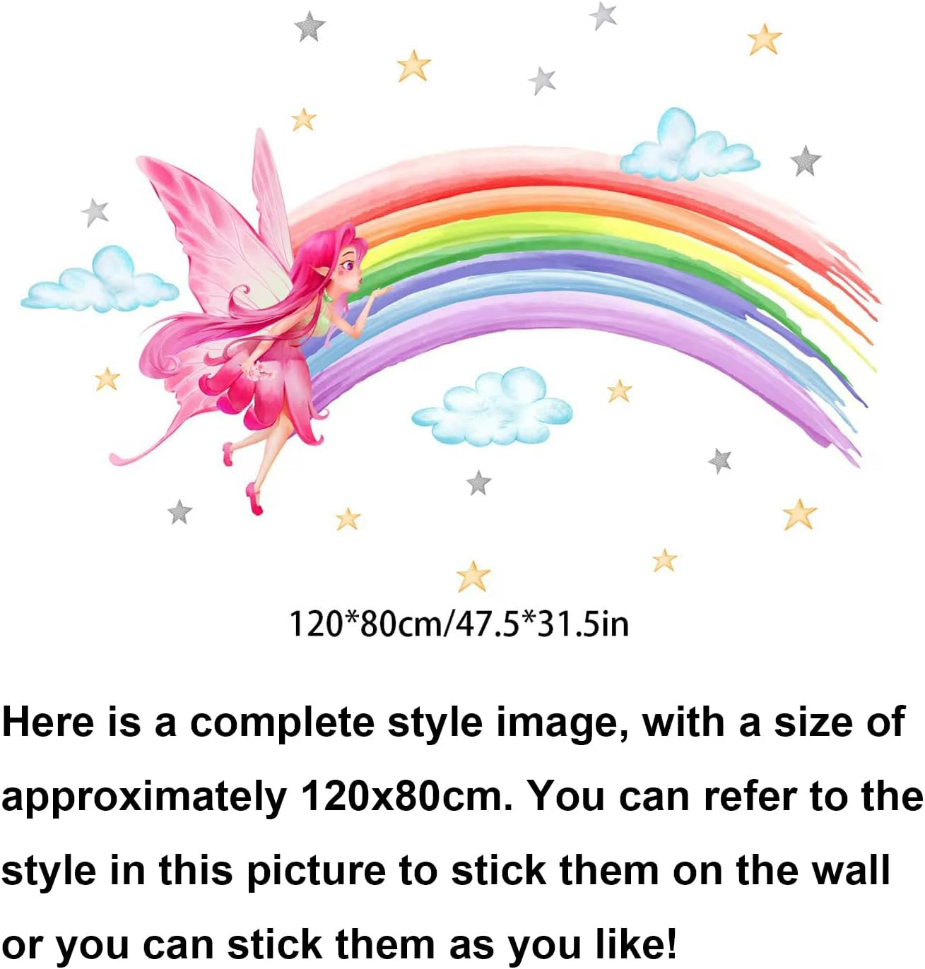 Fairy Wall Stickers Rainbow Clouds Star Wall Decals DIY Art Decor for Baby Nursery Children Bedroom Living Room Kid'S Gift Wall Decor image number 4