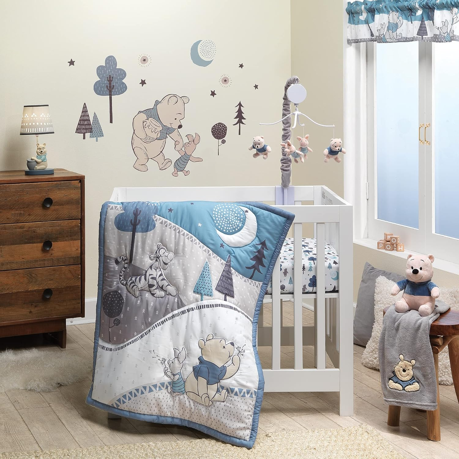 Lambs & Ivy (LAMCR) Forever Pooh 3-Piece Mini Crib Bedding Set, Blue (780020) image number 4