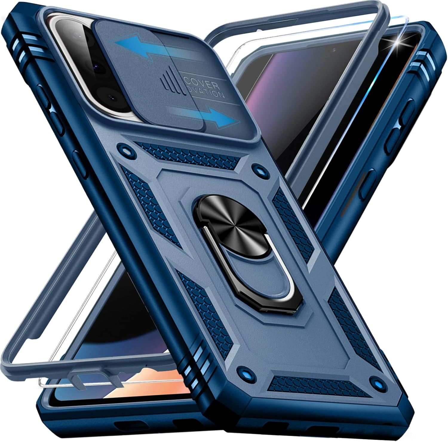 Giyer Armoured Case for Samsung Galaxy A17 Case with Screen Protector, Mobile Phone Case A17 4G/5G Case with Camera Protection, 360&deg; Metal Ring Stand, Shockproof Protective Case for Samsung A17 5G