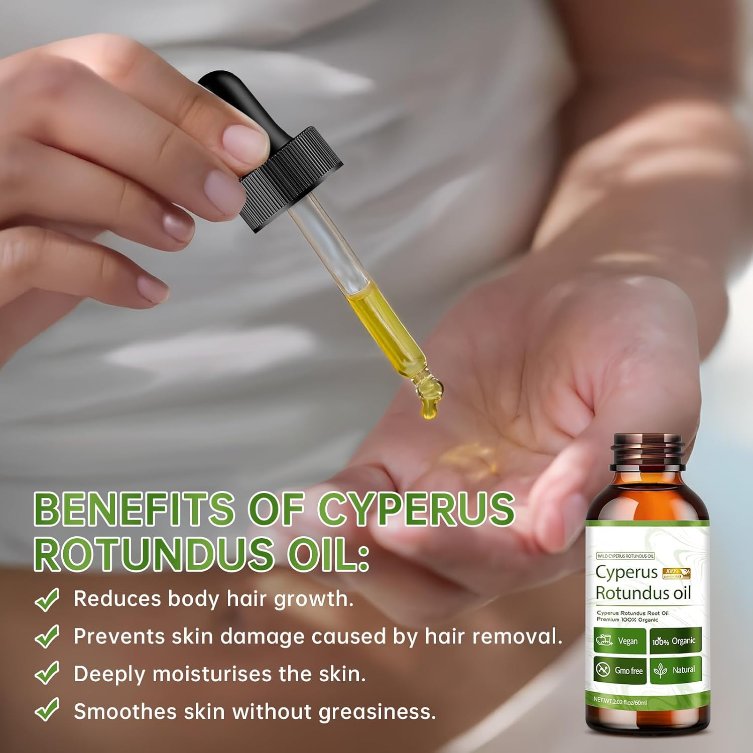 Cyperus Rotundus Oil - Cyperus Rotundus Oil Hair Removal, Slows Hair Regrowth, Deep Moisturization, Enhances Skin Smoothness, Strengthens Skin Barrier - Natural Skincare Oils for All Skins image number 4