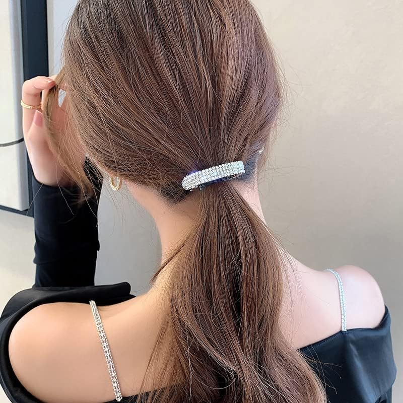 Wendalern Boho Rhinestone Ponytail Holder Cuffs Geometric Hair Holder Clip Headband Silver Crystal Ponytail Hair Band Wedding Ponytail Hair Clip Hair Accessories for Women Girls image number 1