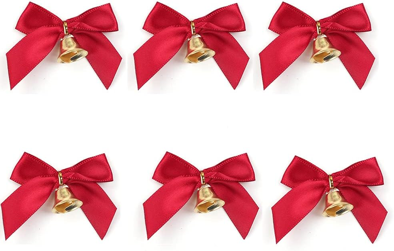 30Pcs Red Christmas Bow with Jingle Bells Mini Bowknot Ornament Craft Present Bow for Christmas Garland Tree, Crafts, Wrapping, Wreath Xmas Hanging Ornaments Decor image number 1