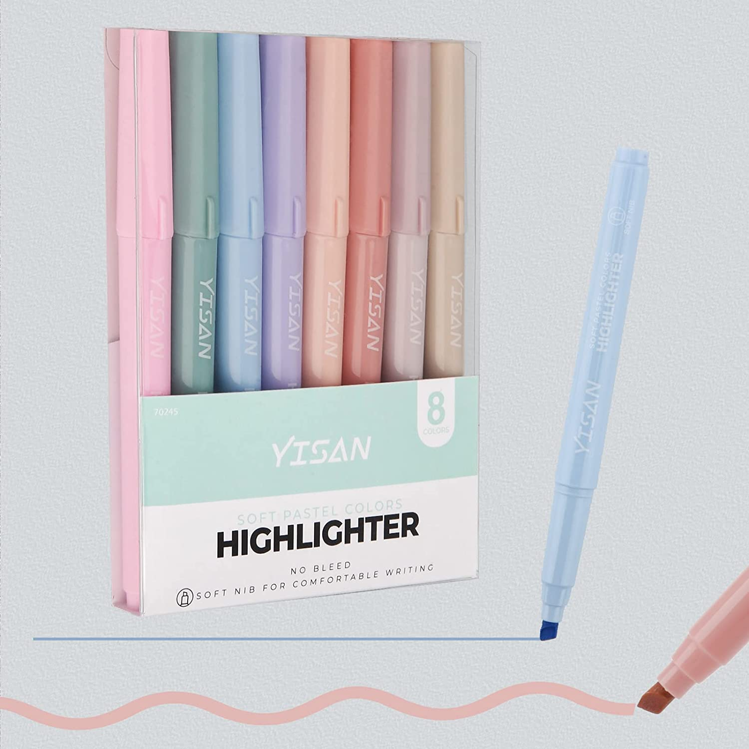 YISAN Pastel Aesthetic Highlighters,Soft Chisel Tip Bible Highlighter Pens No Bleed through Assorted 8 Colors for Journaling,Stationary Supplies,70245 image number 3