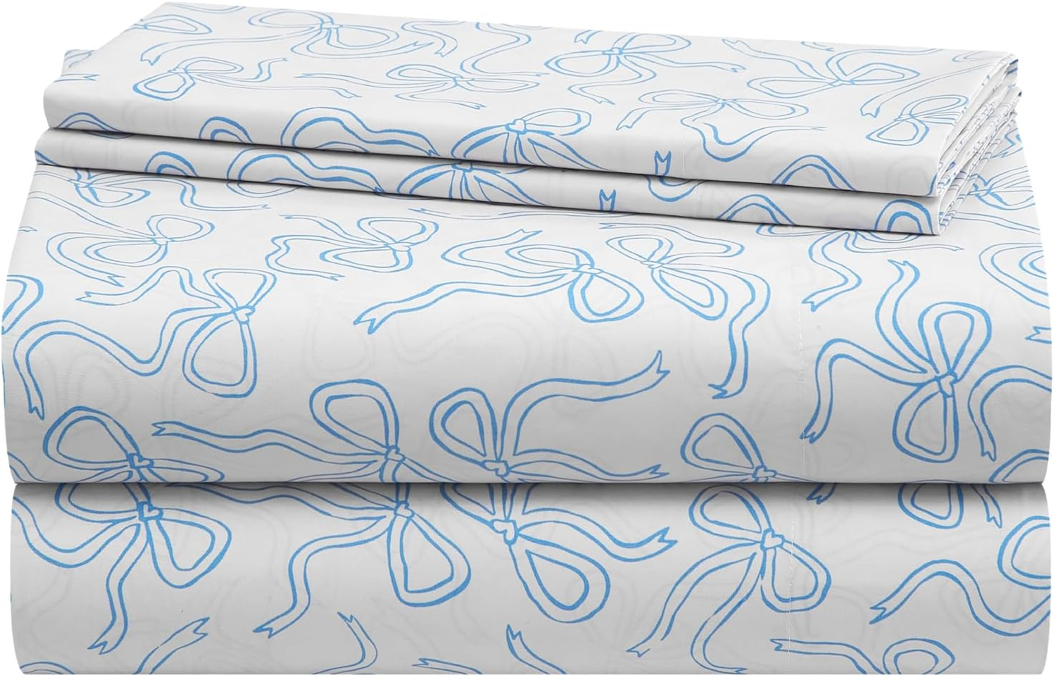 Urban Lifestyle 4-Piece Full Sheet Set,Coquette Bow Design in Baby Blue, Includes Fitted Sheet, Flat Sheet & 2 Pillowcases,Soft & Stylish Bedding for Girls and Teens