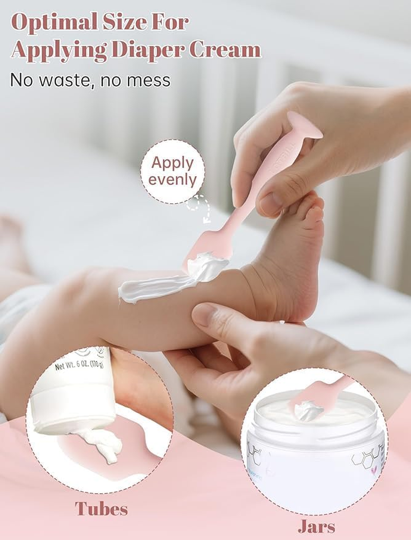 Diaper Rash Cream Applicator Spatulas with Suction Cup Base, 2Pcs Mini Rash Cream Brush Silicone Diaper Applicator Brush, Diaper Cream Soft Silicone Brushes with Suction Base image number 2