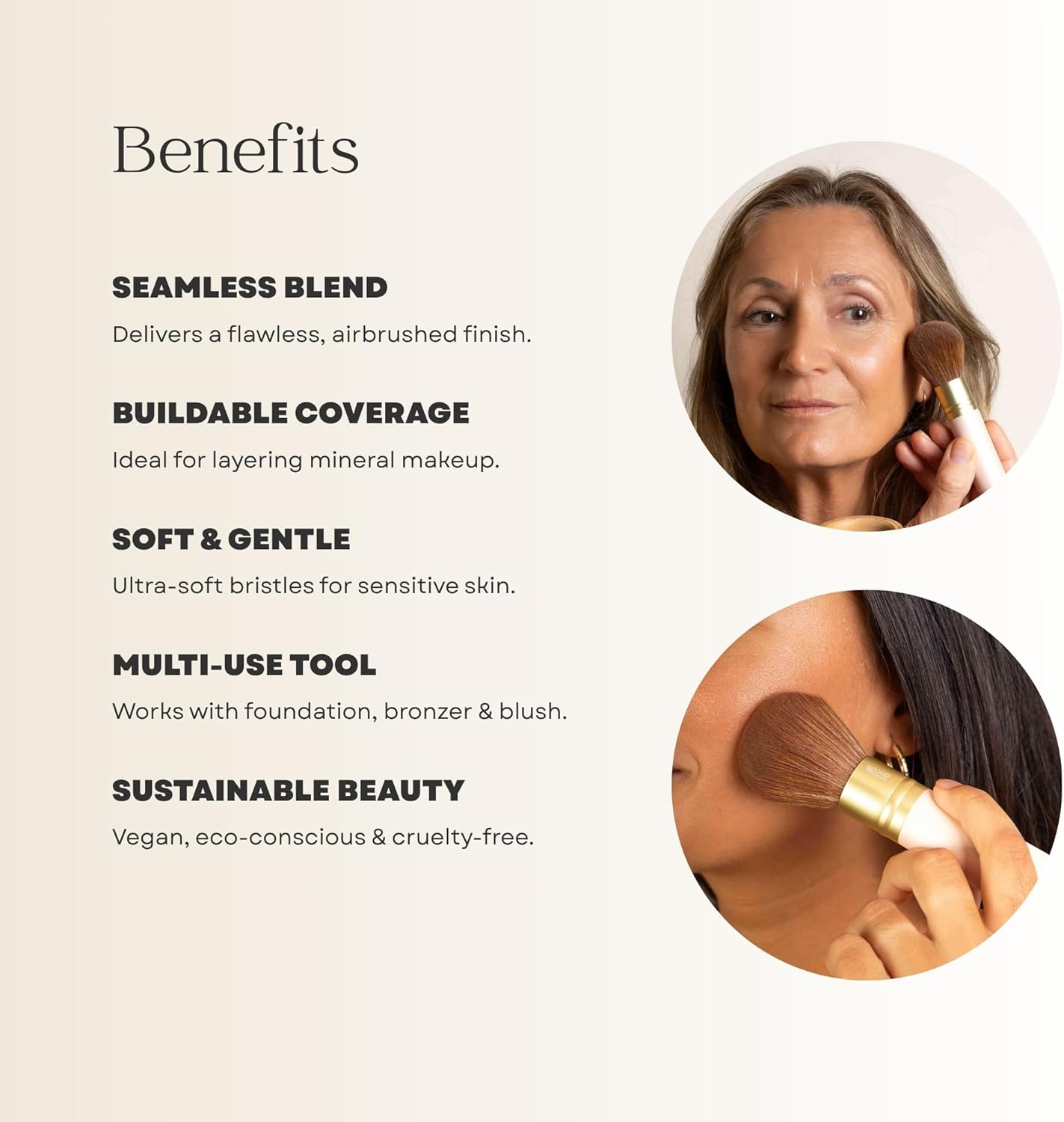 Scoop Whole Beauty Vegan Kabuki Brush | Ultra-Soft Bristles for Seamless Buffing & Blending of Mineral Foundation, Bronzer & Blush | Vegan, Cruelty-Free, Eco-Friendly | 40G image number 3