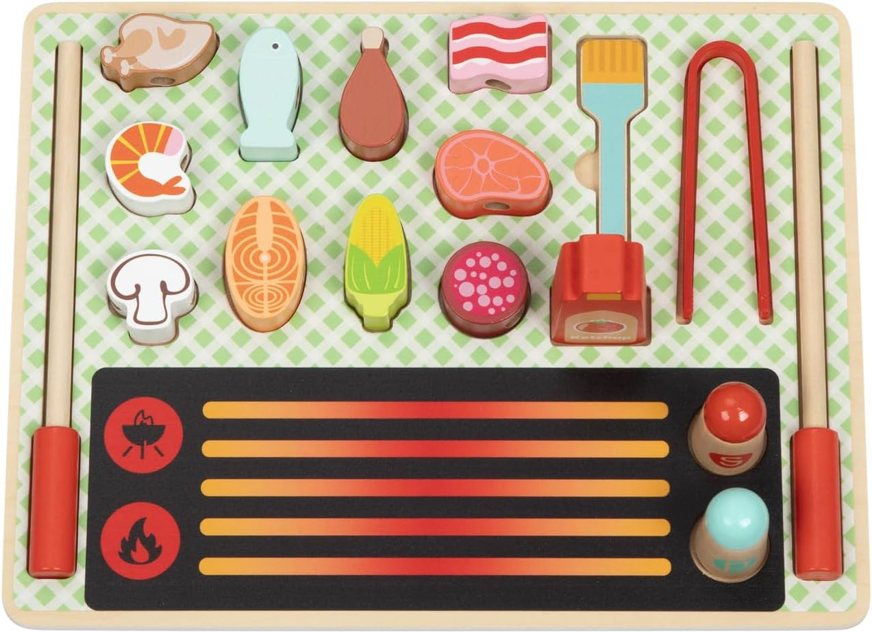 Tooky Toy TJ454 Grill Play Set: Quality Pretend Play Wooden Set Great for Travel for Ages 3+