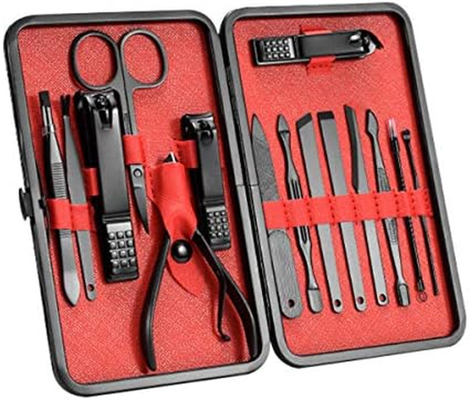URWOOW 15 in 1 Professional Stainless Steel Nail Clipper Travel & Grooming Kit Nail Tools Manicure & Pedicure Set of 15Pcs with Luxurious Case Black Red image number 4