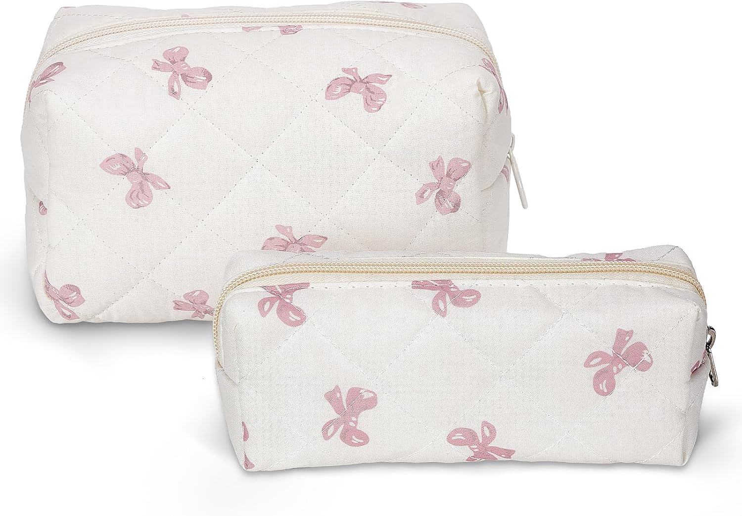 Pack of 2 Cosmetic Bags, Butterfly Knot Pattern Make up Bag with Zip, Soft Cotton Material Makeup Bag, Toiletry Bag for Women, Travel, Everyday, School (Cream White) image number 6