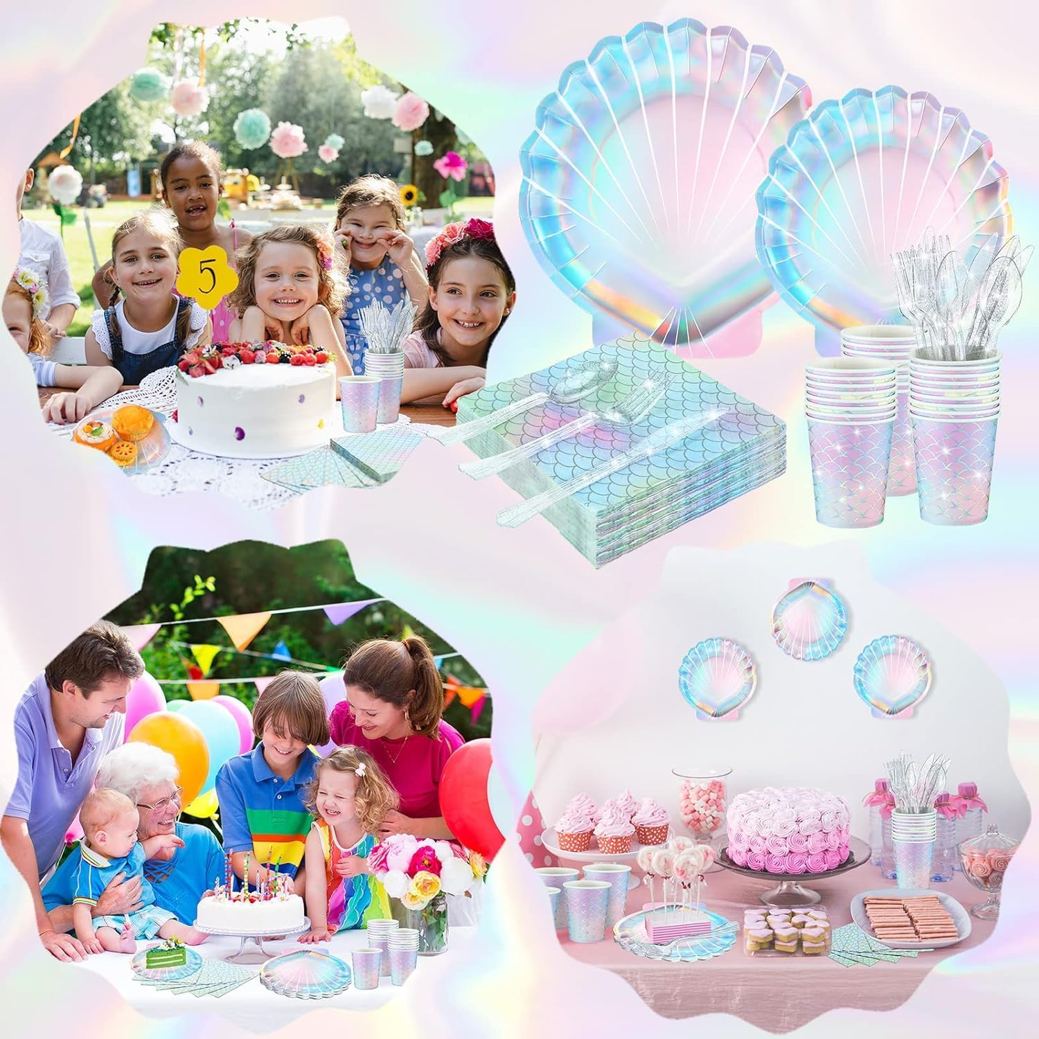 144 Pcs Mermaid Themed Decorations under the Sea Tableware Set - Includes Plates, Spoons, Forks for Birthday and Theme Party (Classic Style) image number 5