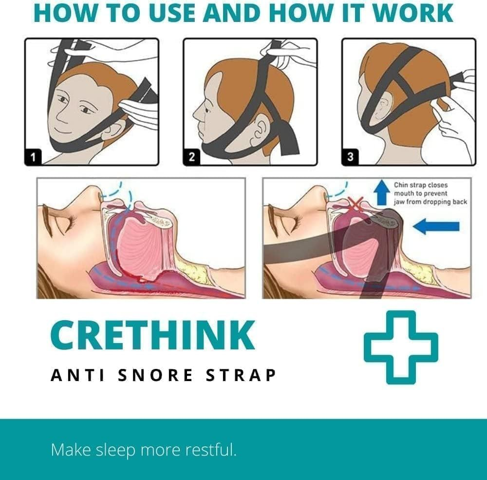 XTYAU anti Snoring Device Anti-Slip Adjustable anti Snoring Chin Strap,Snoring Reduction Stop Snoring Device Snoring Solution,Professional Effective anti Dry Mouth Chin Strap Stop Noise Snoring Strap (Black) image number 2