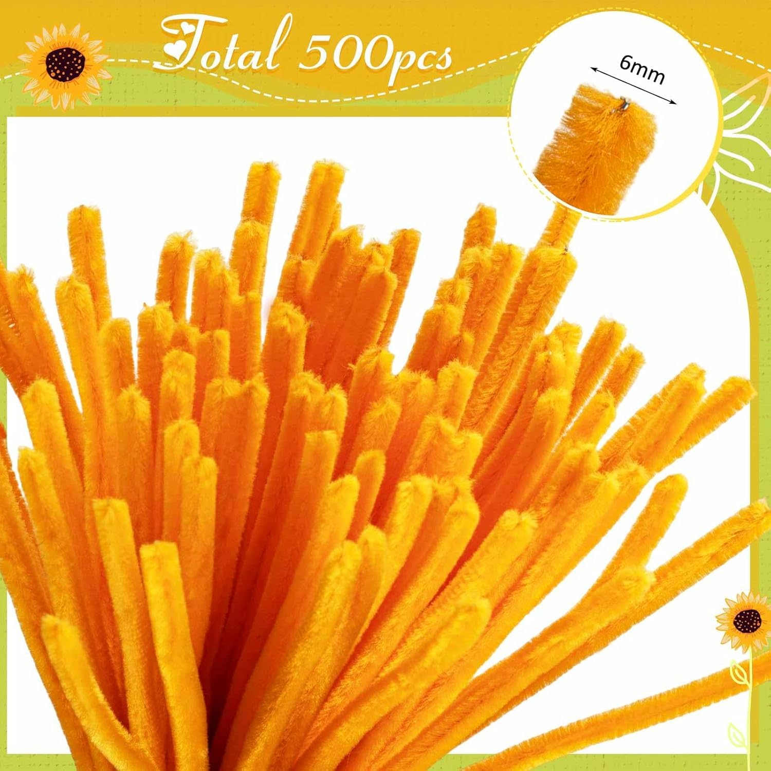 500 Pieces Pipe Cleaners Chenille Stems 12 Inch Craft Supplies Bulk for DIY Art and Craft Projects Creative Wrapping Party Decorations(Sunflower Color,12 Inch) image number 2