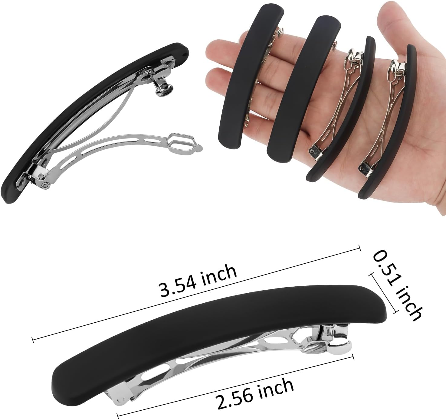 Hair Clip, Black Matte Barrettes for Women 4Pcs, Flat Hair Clips for Thin Fine Hair, Hair Pins for Short Medium Hair, Cute Hair Accessories for Women Girls - Black image number 4