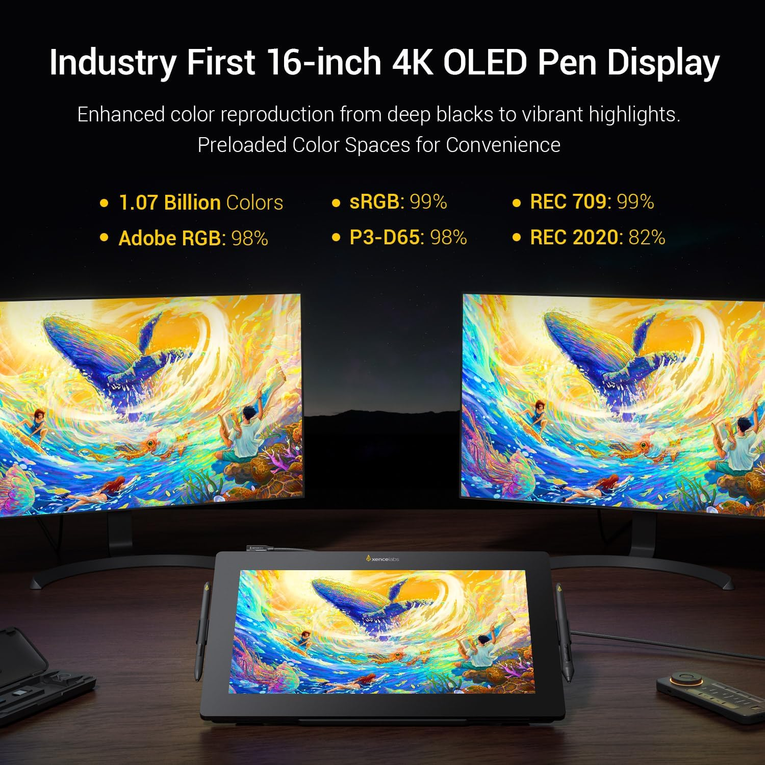 Xencelabs Pen Display 16 Bundle with Quick Keys, 16" Portable Drawing Tablet with Screen Graphic Design Display with 2 Battery-Free Pens for Win/Win-Arm/Macos/Linux, Black image number 6