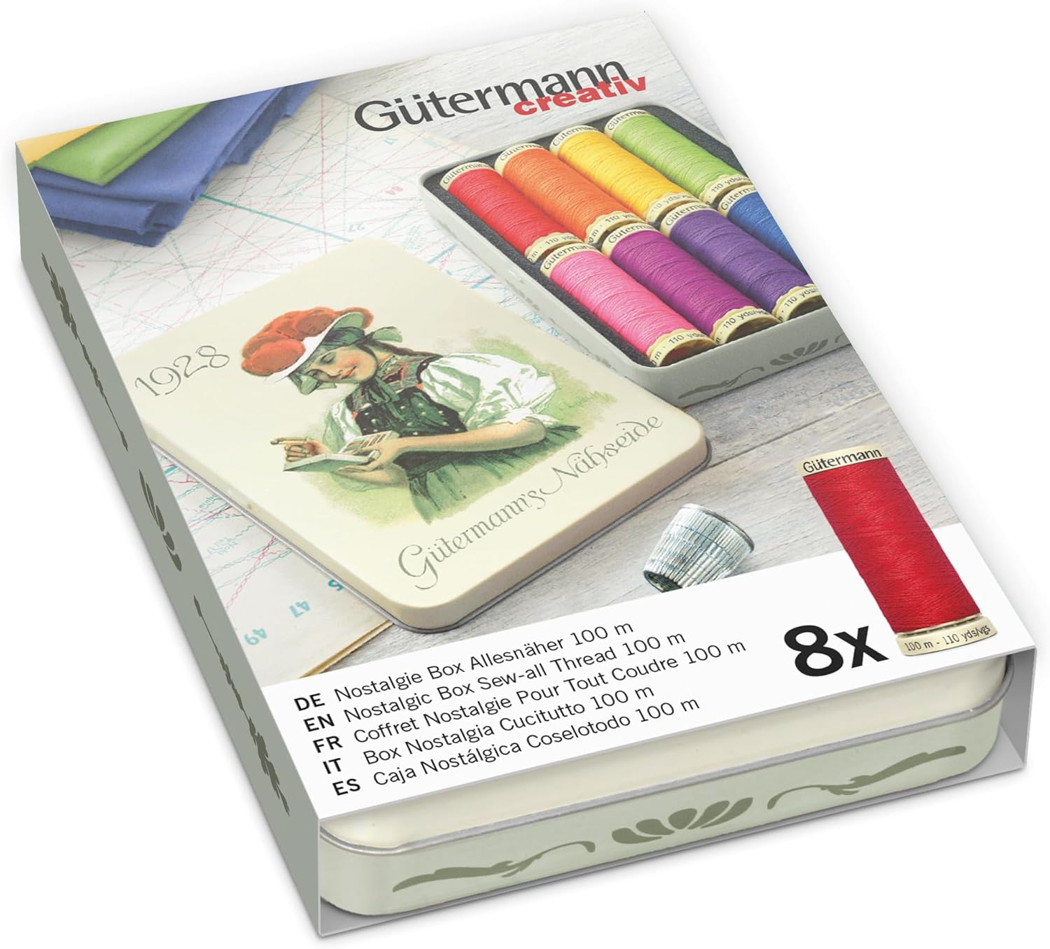 Gutermann Vintage Tin Thread Set 100M Basic Colours X 48 Reels, Multicoloured, One Size