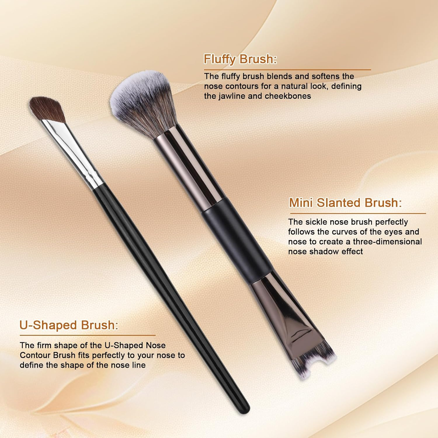 BOXOB 4Pcs U-Shaped Fluffy & Angled Brush Set, Nose Contour Brushes 2-In-1 U-Shaped Brush Dual Head Practical Makeup Tools for Defining Sculpting Highlighting image number 3