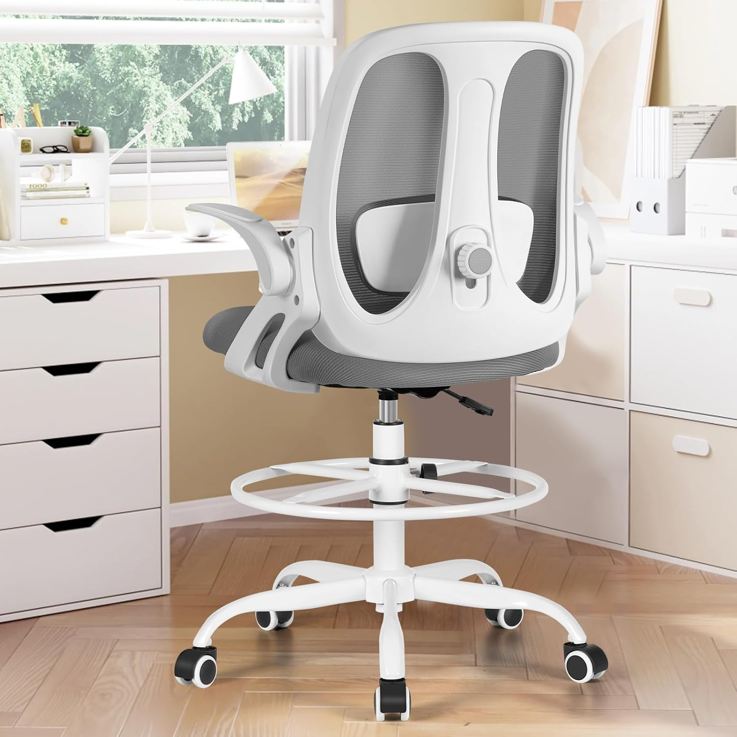 Razzor Drafting Chair Tall Ergonomic Office Chair Standing Desk Stool Chair with Adjustable Lumbar Support and Footrest Ring Executive Computer Chair, Rz2203-Z-Dark Gray