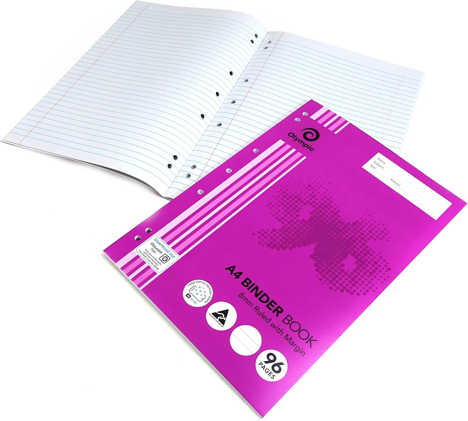 Olympic, Binder Book A4, 96 Pages, 8Mm Ruled with Red Margin, Durable Cardboard Cover image number 3