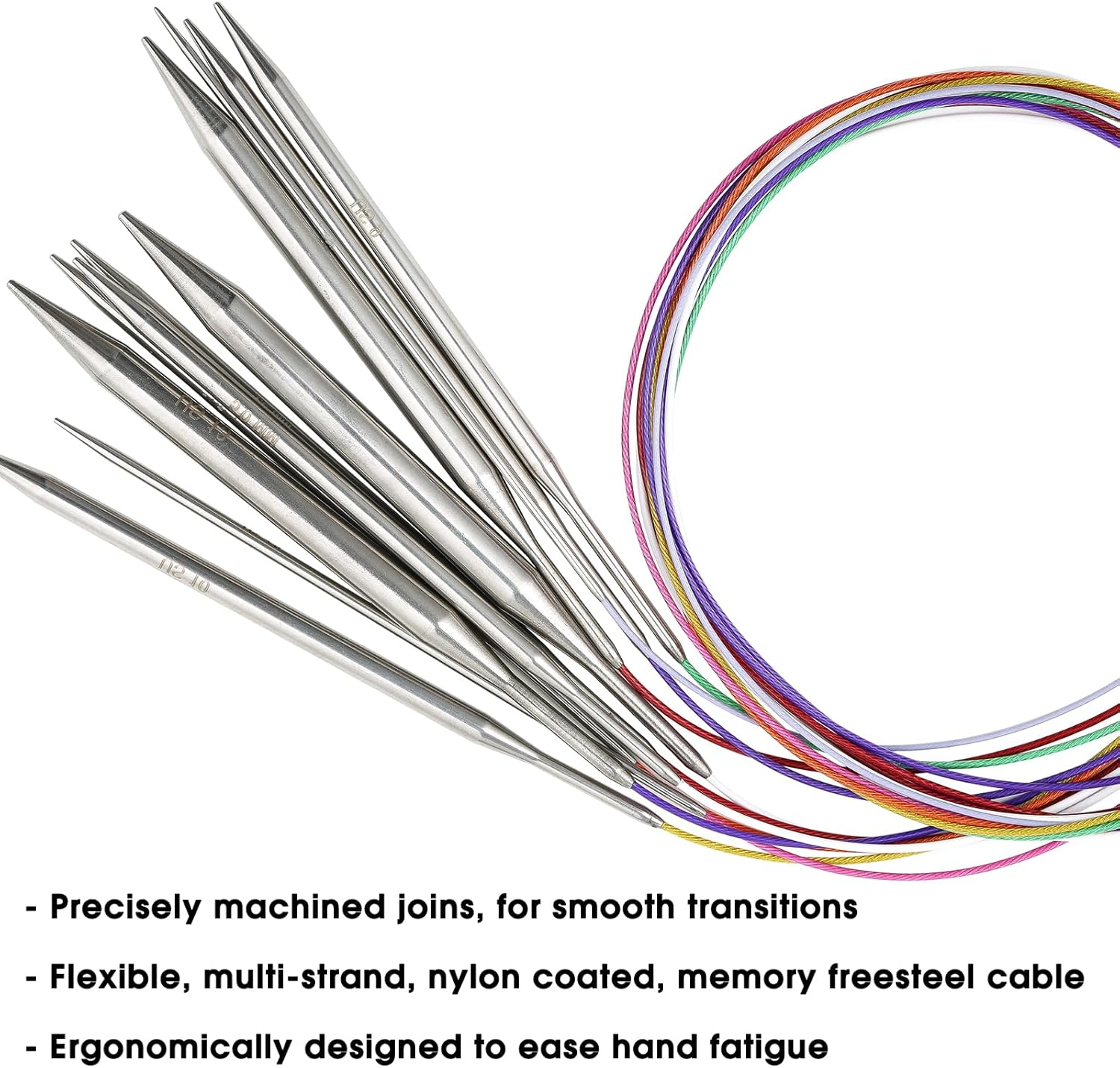 9Pcs 100Cm Circular Knitting Needles Set, Size 3.5Mm, 4Mm, 4.5Mm, 5Mm, 5.5Mm, 6.5Mm, 8Mm, 9Mm, 10Mm, Stainless Steel Metal Circular Needle with Flexible Smooth Joints for Blankets, Sweaters, Shawls, Hats, Scarf Knitting for Beginners image number 6