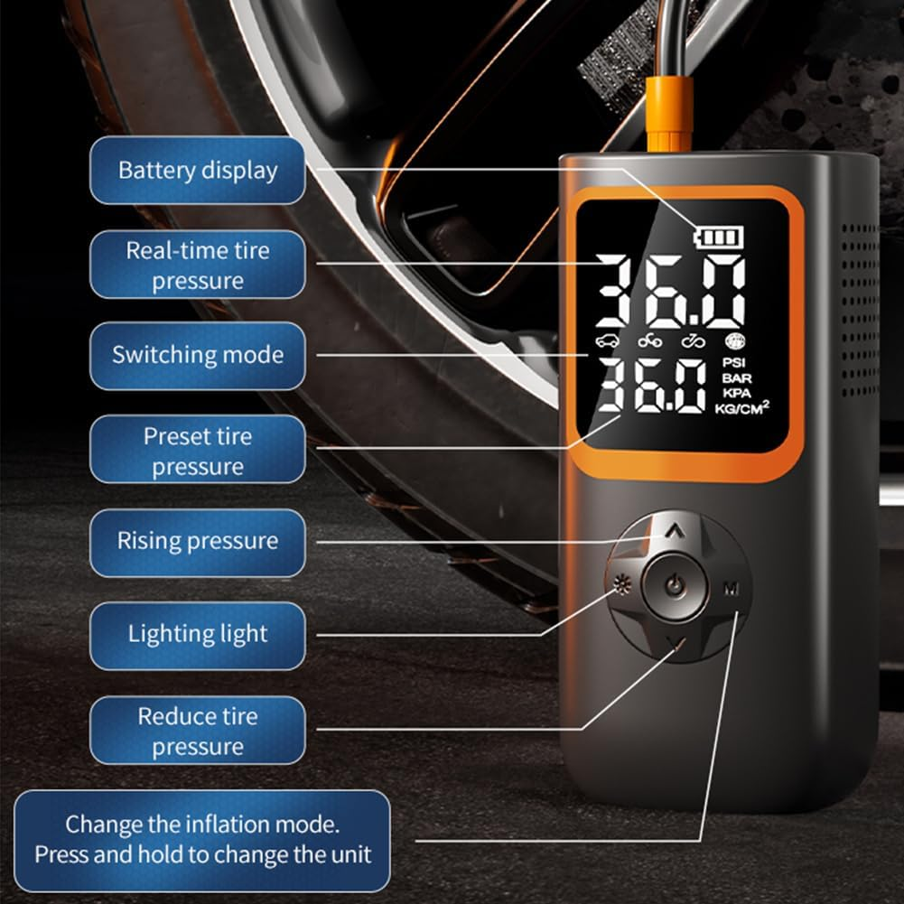Car Tyre Inflator Portable Air Compressor Cordless or DC12V 2X Fast Portable Tire Pump for Car Bike Balls Motorcycle Tyre Air Pump Tyre Pump 150PSI Tyre Pressure Gauge Auto-Off image number 4