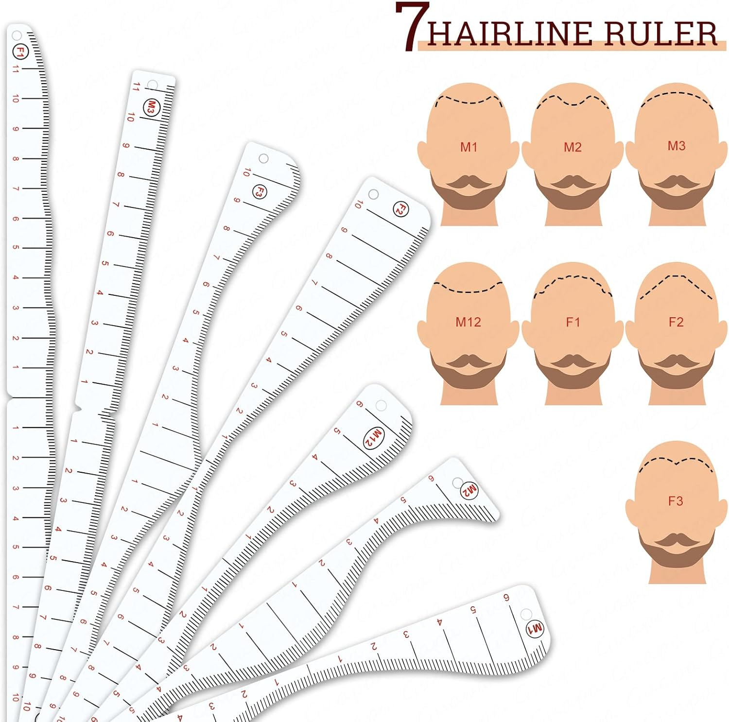 Hair Line Drawing Stencil, Micropigmentation, Multiple Styles for Men and Women, Precision Tool for SMP & Permanent Makeup (1 Pack Scalp Hairline Ruler) image number 1