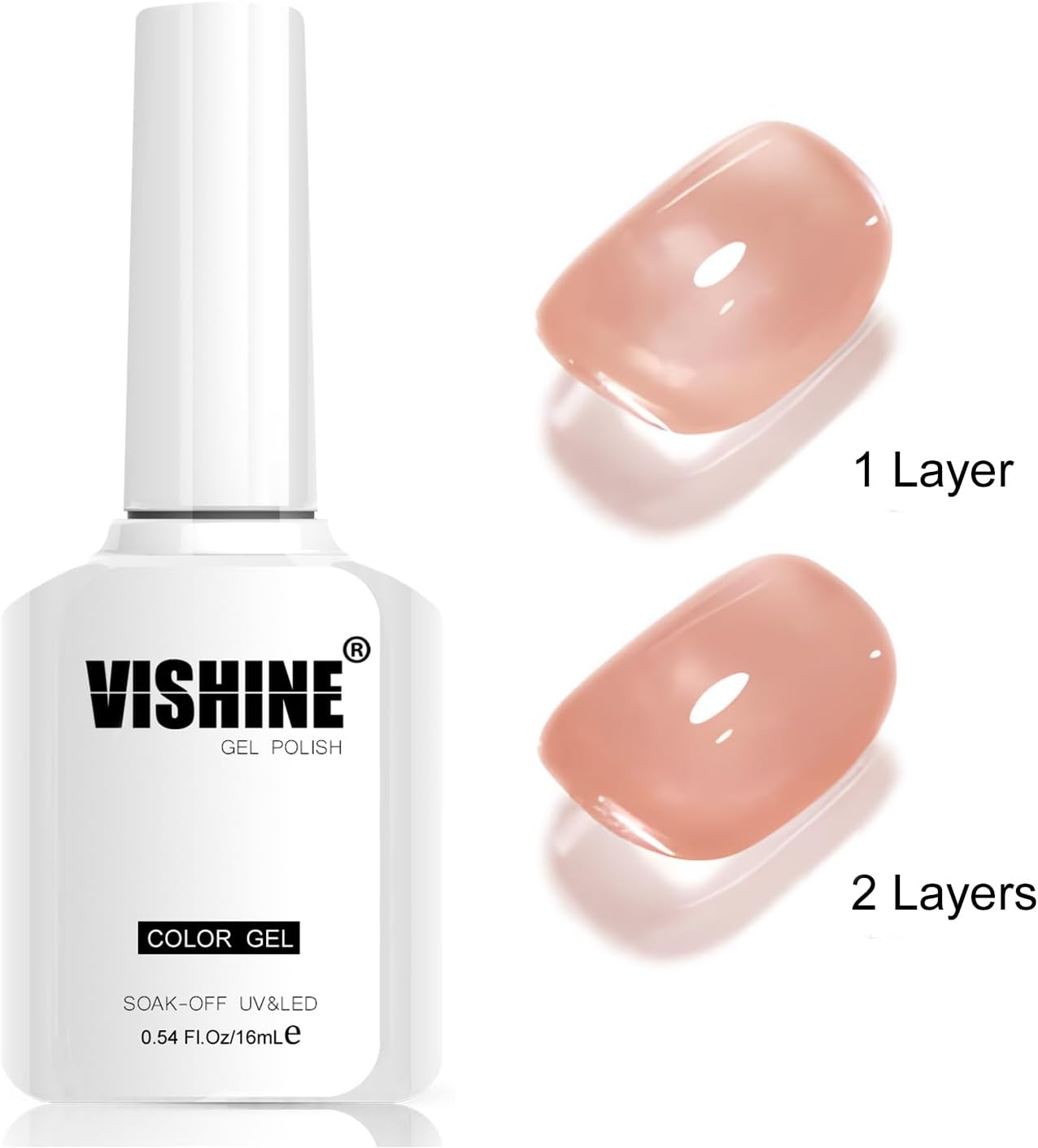 Vishine 16Ml Sheer Blush Peach Pink Jelly Gel Polish Translucent Nude Crystal UV Gel for DIY Nail Art Manicure Soak-Off Soft Peachy Pink Shade E036 - E032 - Neutral Nude image number 2
