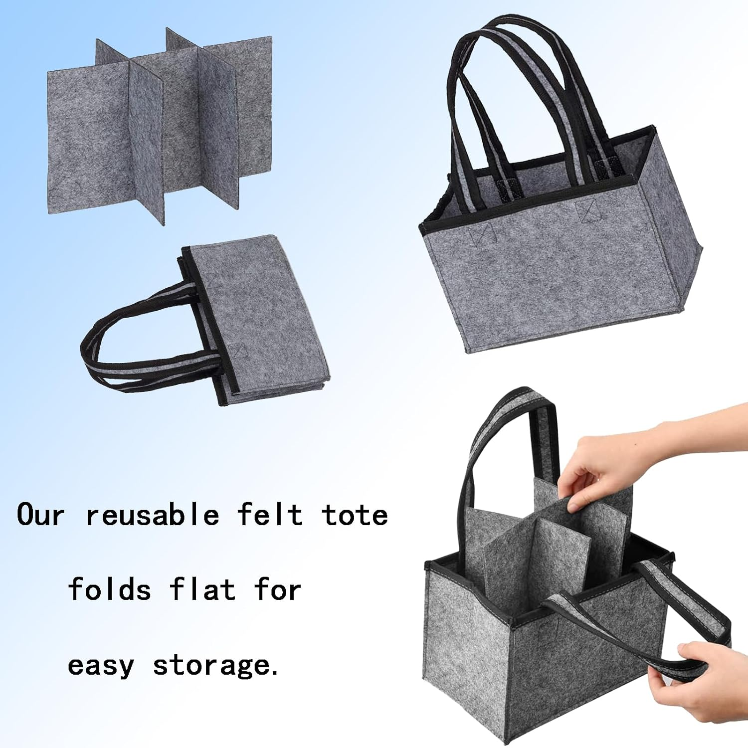 Portable Felt Wine Tote Bag for 6 Bottles - Durable Divider Design - Reusable Wine Storage Carrier for Picnics, Camping, Travel & Parties - 24X15X15Cm