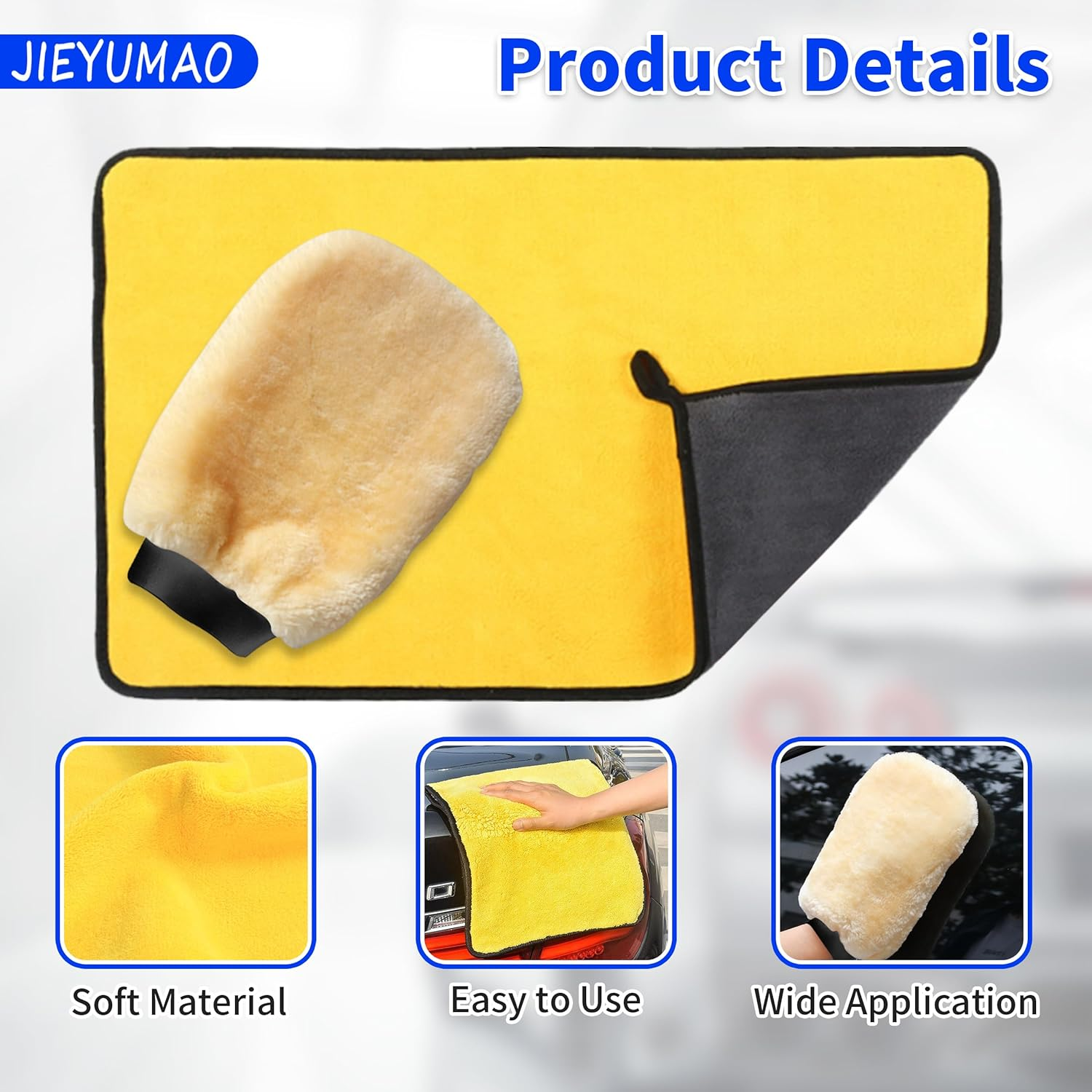 Car Wash Mitt, 2 Pack Car Wash Glove with Cleaning Cloth, 2 Colors Double Sided Glove for Car Cleaning, Microfiber Wash Mitt Scratch-Free Car Wash Mitt for Cars Truck SUV image number 5