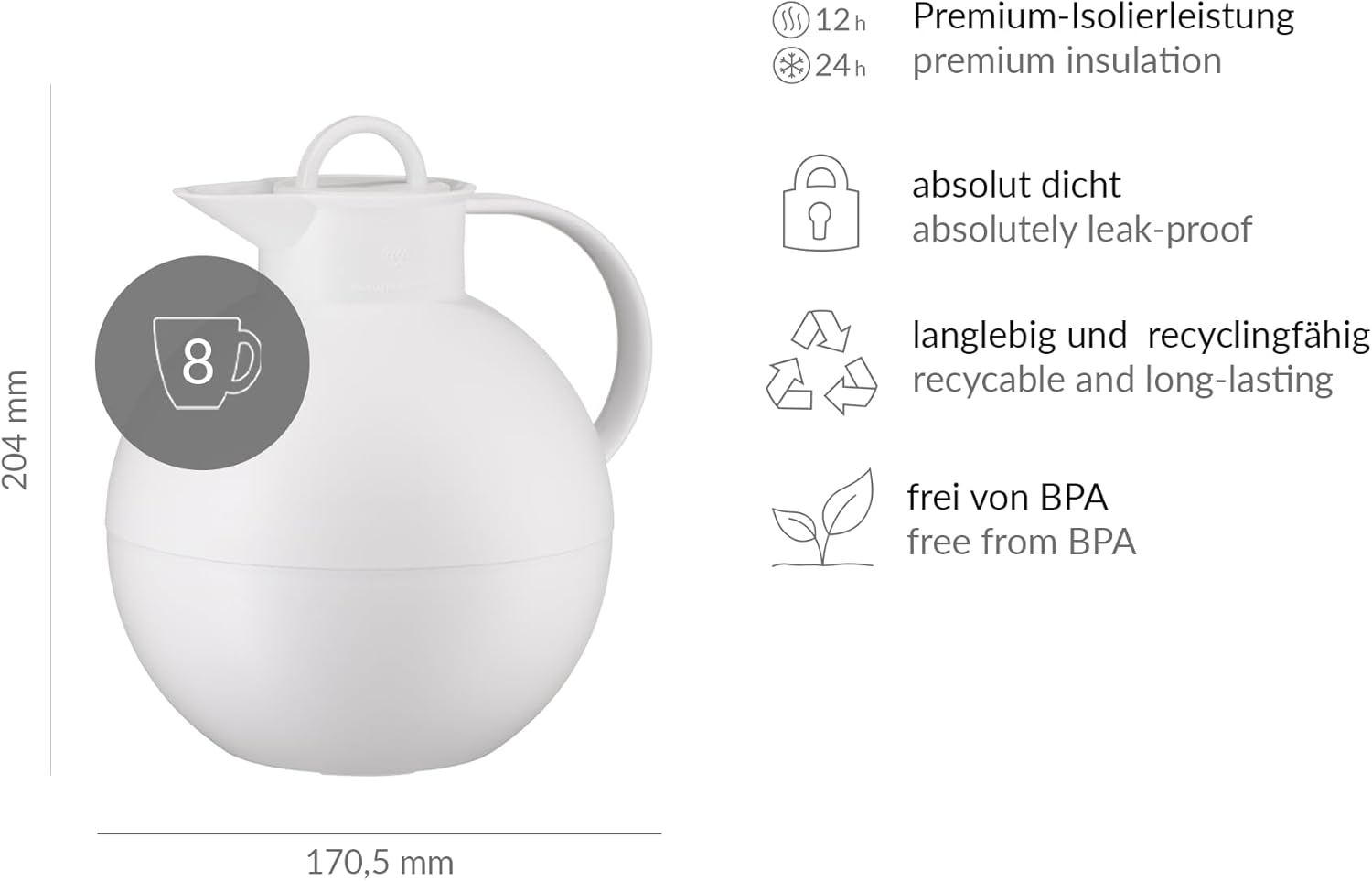 Alfi 'Kugel' (Sphere) Insulated Thermos Can 0.94 L White Plastic image number 3