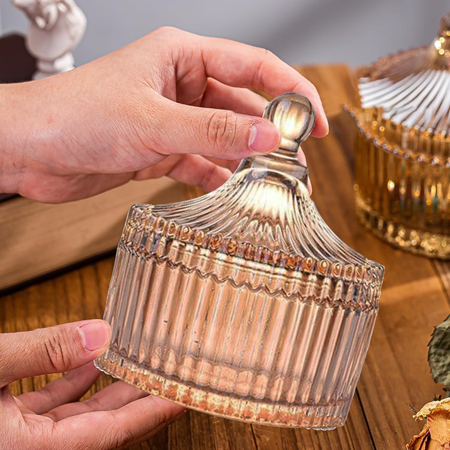 Kuskins Body Powder Puff and Container Set,Large Powder Puff Crystal Container Wet Dry Makeup Dusting Powder Puffs for Women Face & Body Washable, Reusable（Amber） image number 3