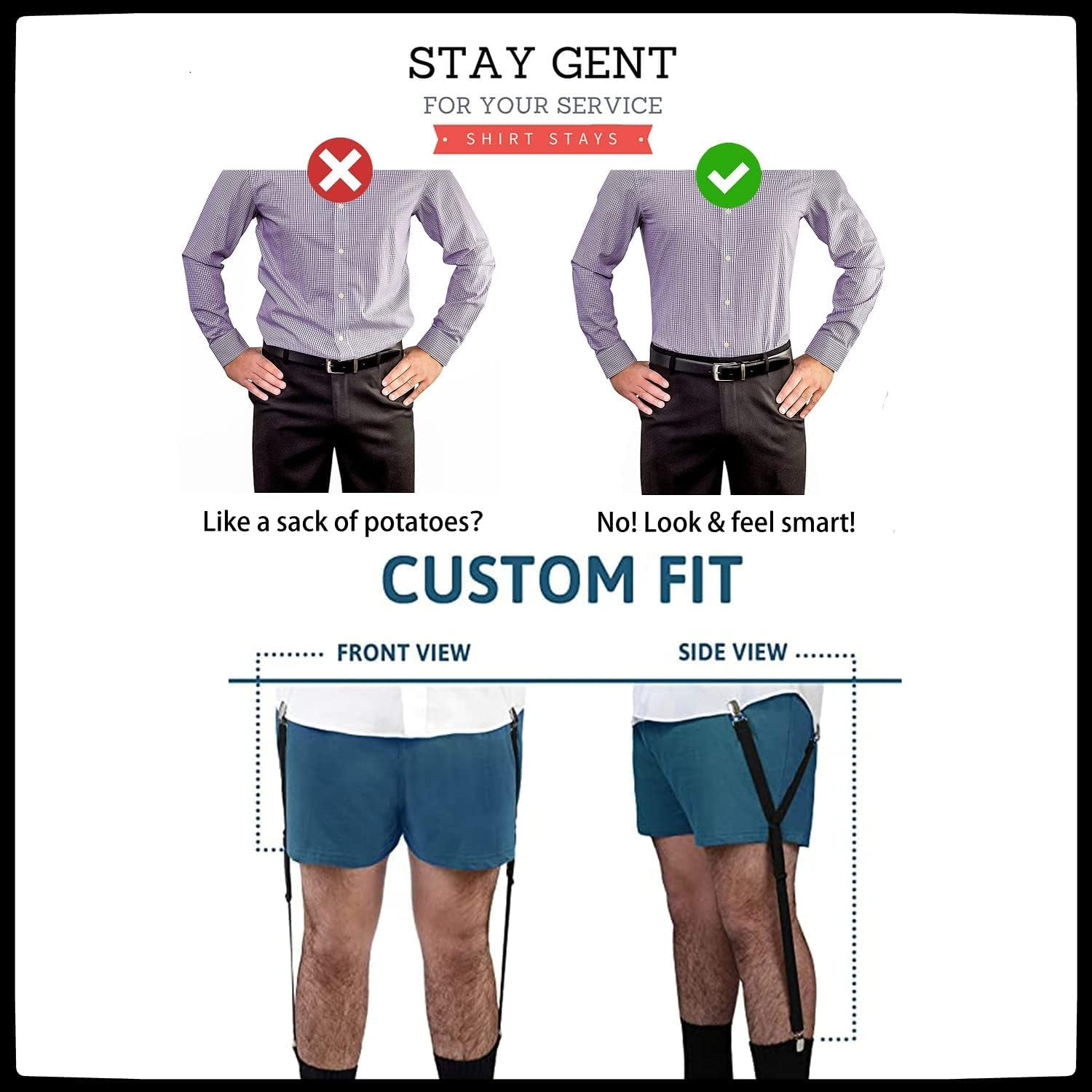 H HOME-MART Mens Shirt Stays Military Adjustable Elastic Garter Straps Sock Tucked in Non-Slip Clamps Shirt Stay Men'S Braces for Men Women - Black White Dot image number 4