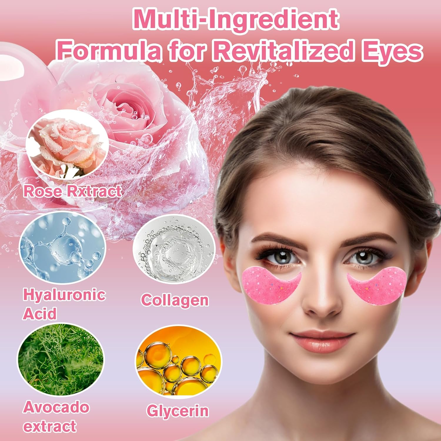 Revitalizing Rose Eye Patches 2-Pack (120 PCS) &ndash; under Eye Patches for Dark Circles & Puffiness | Eye Mask anti Wrinkles, Skin Care for Women & Men - 2, Aloe Vera image number 5