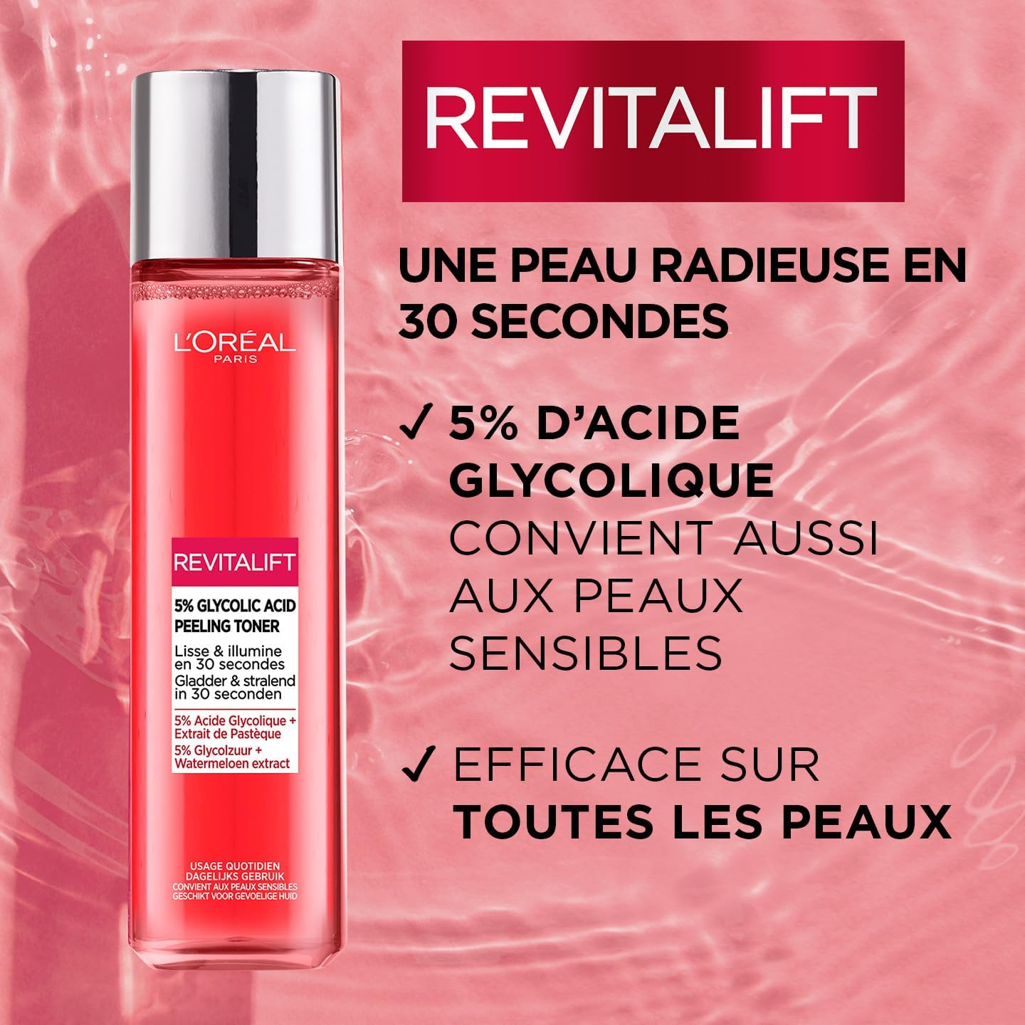 L'Or&eacute;al Paris - L'Oreal Revitalift Exfoliating Toner with 5% Glycolic Acid 180Ml image number 2
