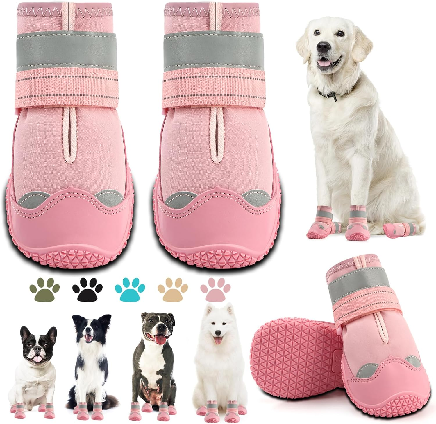 Dog Shoes for Large Dogs, Medium Dog Boots & Paw Protectors for Hardwood Floors, Outdoor Dog Booties for Hot Pavement Winter Snow Hiking, Waterproof Dog Shoes with Reflective Strips Size 7
