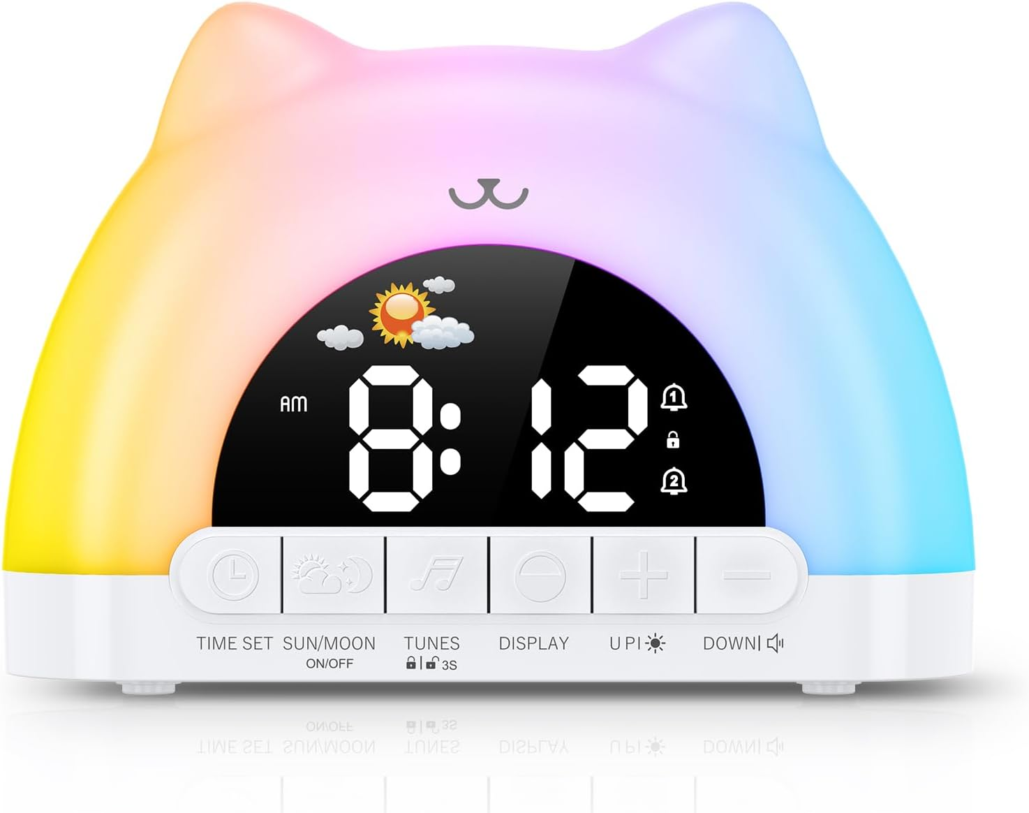 OQIMAX Kids Alarm Clock Cat Alarm Clock Bedside with 11 RGB Color Night Light Toddler Sleep Training Digital Clocks with 10 Alarm Sounds 5 Brightness Adjustment Plug-In OK to Wake Clock for Boys Girls image number 5